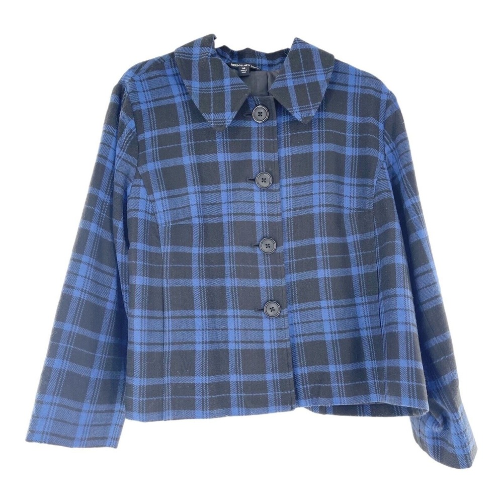 Blue & Black Plaid Button-Front Jacket Briggs New York Size 16 Wool Blend Granny